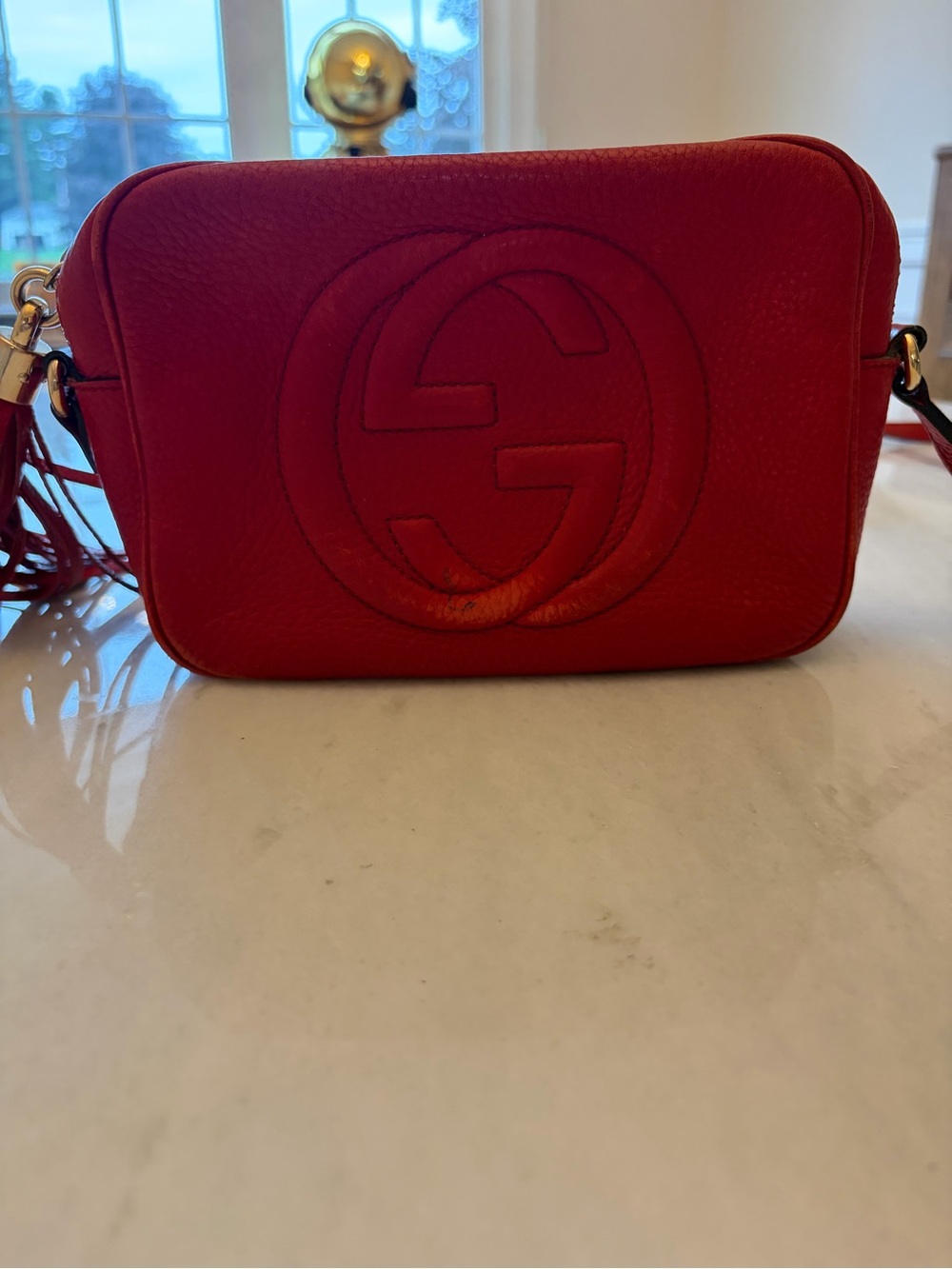 Gucci Red Pebbled Leather Crossbody with Tassel